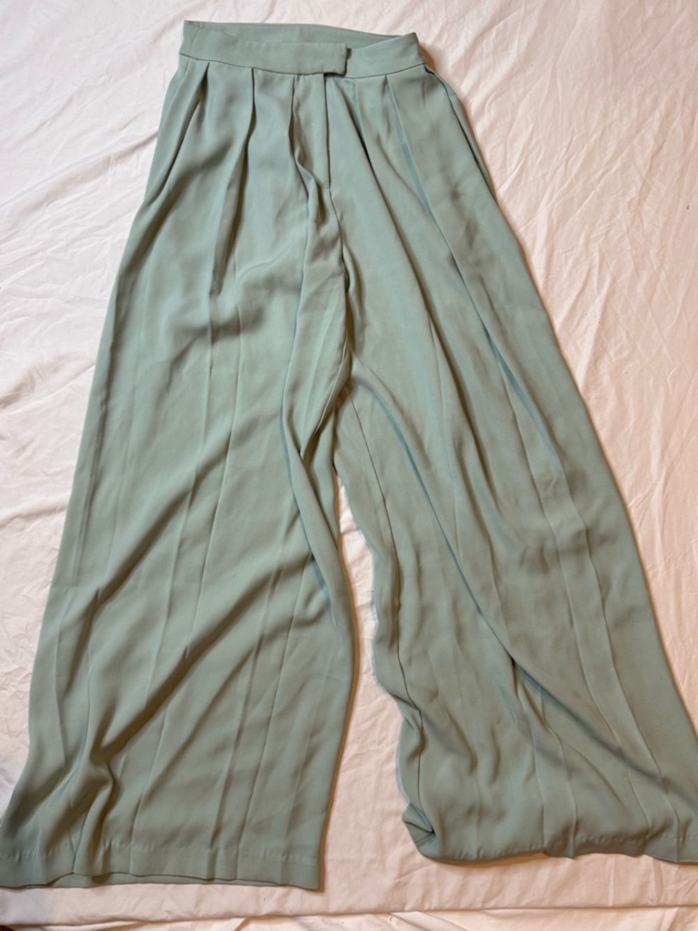 Line & Dot Sage Green Wide-Leg Pleated Pants